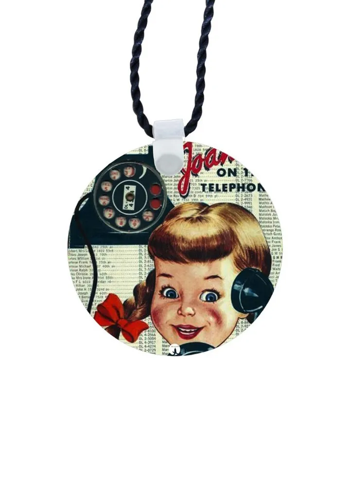 Girl In Telephone Printed Pendant Necklace
