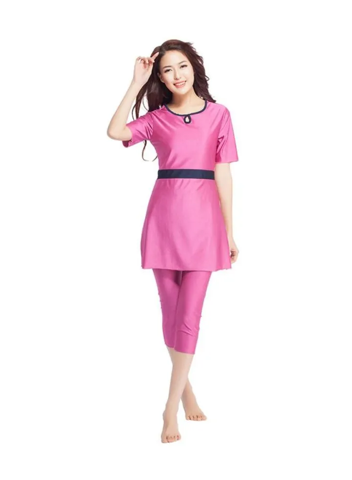 2-Piece Short Sleeve Burkini Pink/Black
