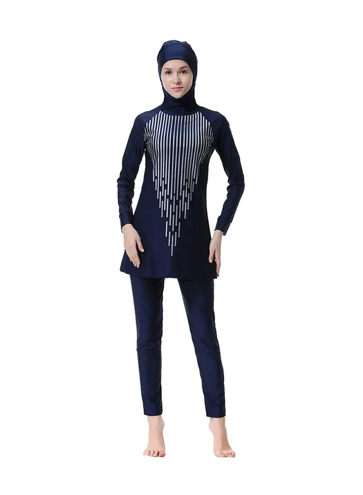2-Piece Long Sleeve Burkini Blue/White