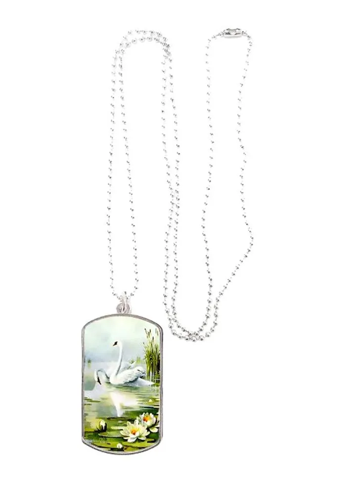 Printed Rectangle Shape Pendant Necklace