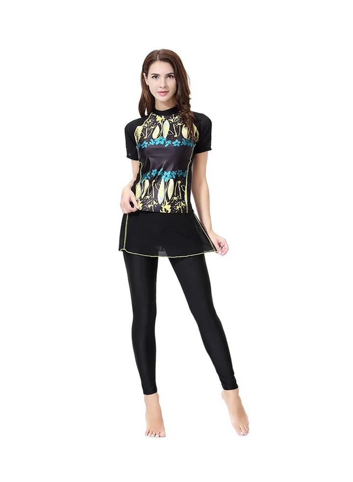 2-Piece Short Sleeve Burkini Black/White/Blue