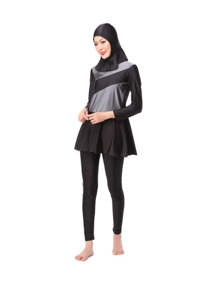 3-Piece Long Sleeve Burkini Black/Grey
