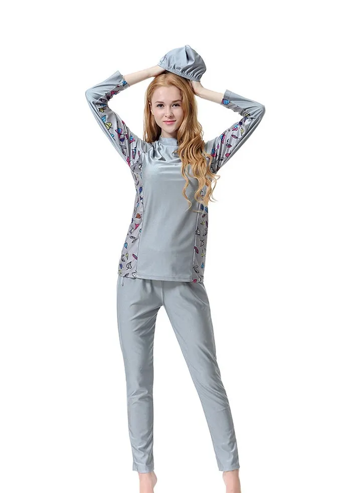 3-Piece Long Sleeve Burkini Grey