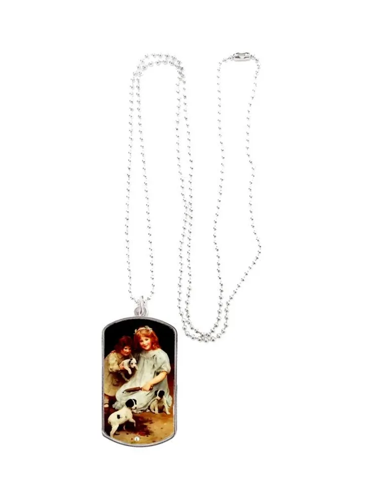 Girl With Puppy Themed Pendant Necklace