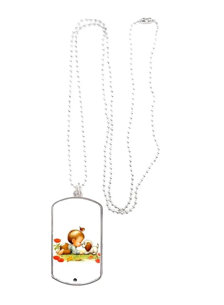 Printed Rectangle Shape Pendant Necklace