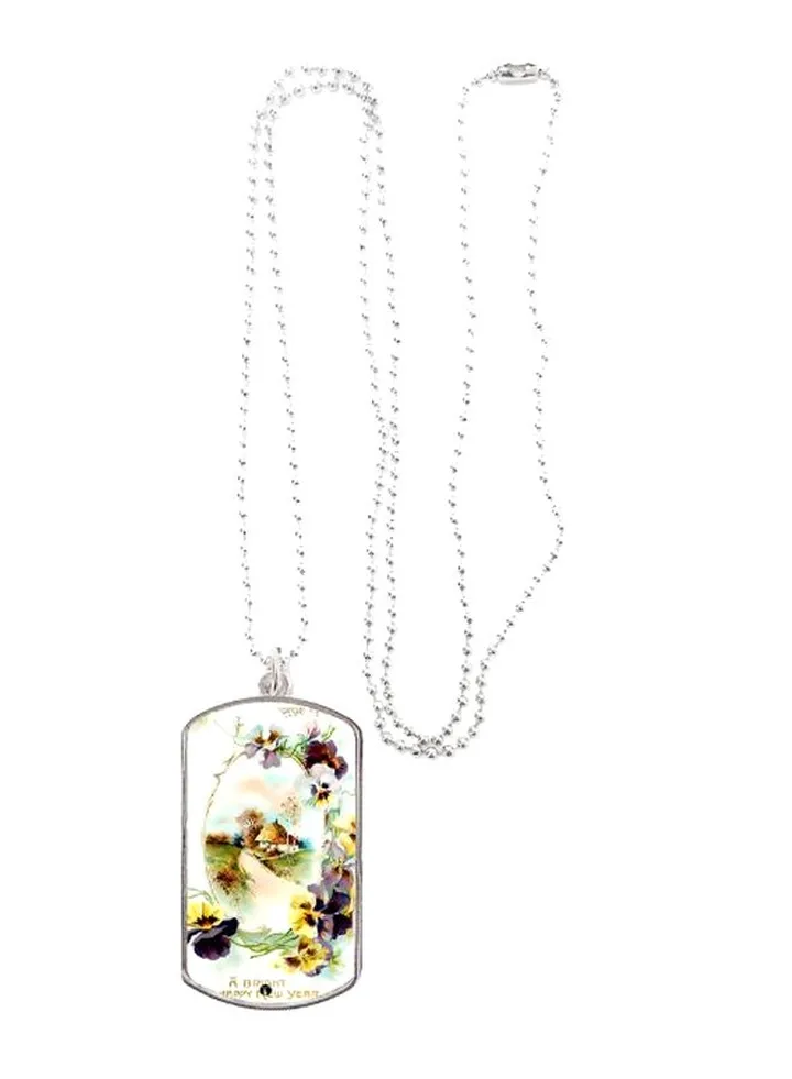 Printed Rectangle Shape Pendant Necklace