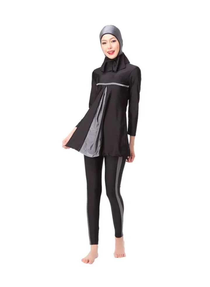 3-Piece Long Sleeve Burkini Black/Grey