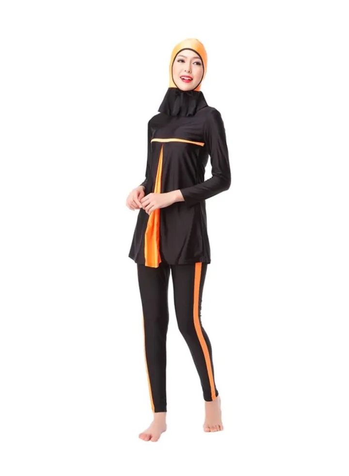 3-Piece Long Sleeve Burkini Black/Orange