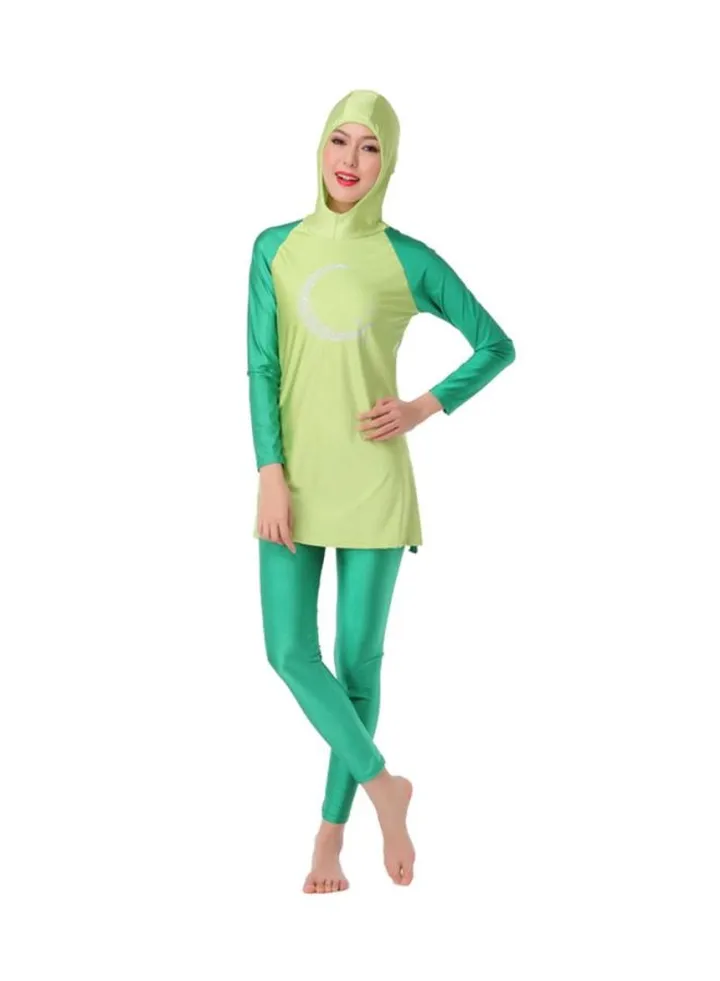 2-Piece Long Sleeve Hooded Neck Burkini Green