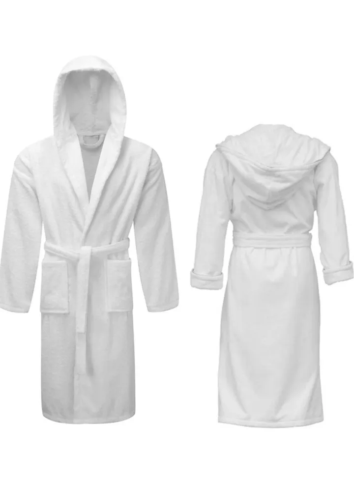 100% Cotton Kimono Hooded Bathrobe For Women And Men White 110cm