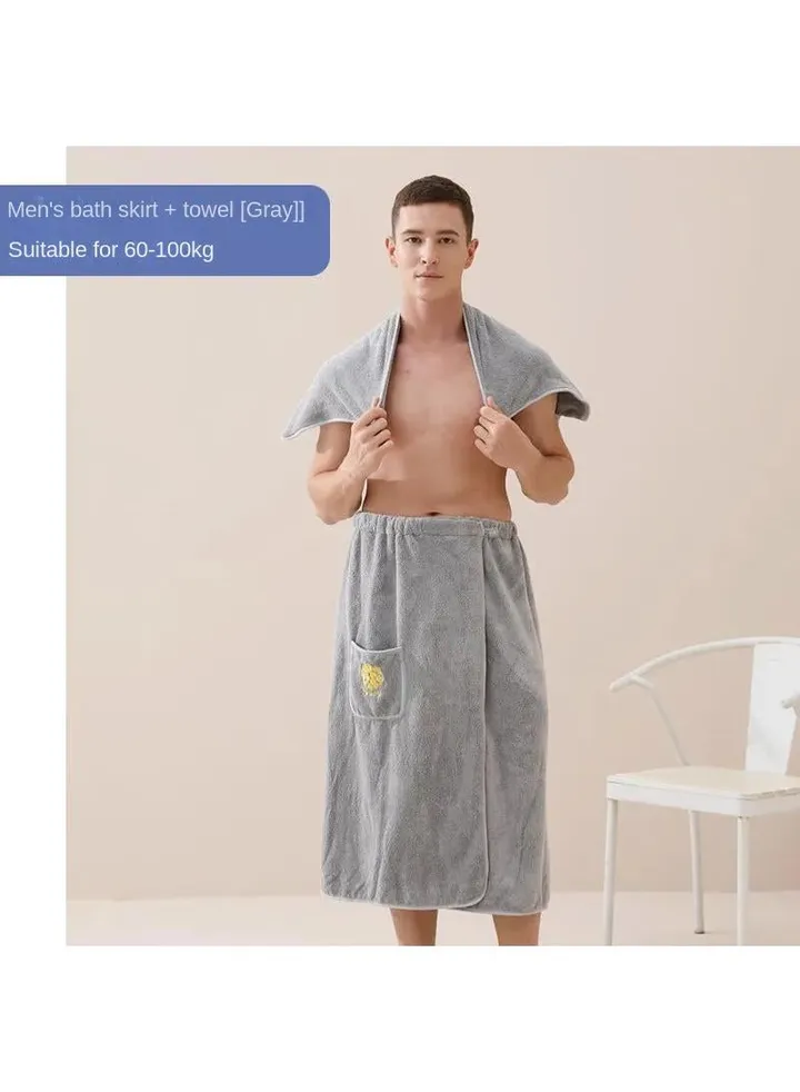 2 piece Cotton Absorbent Quick drying Extra Thick Wearable Household Men's Bath Towel Coral Fleece