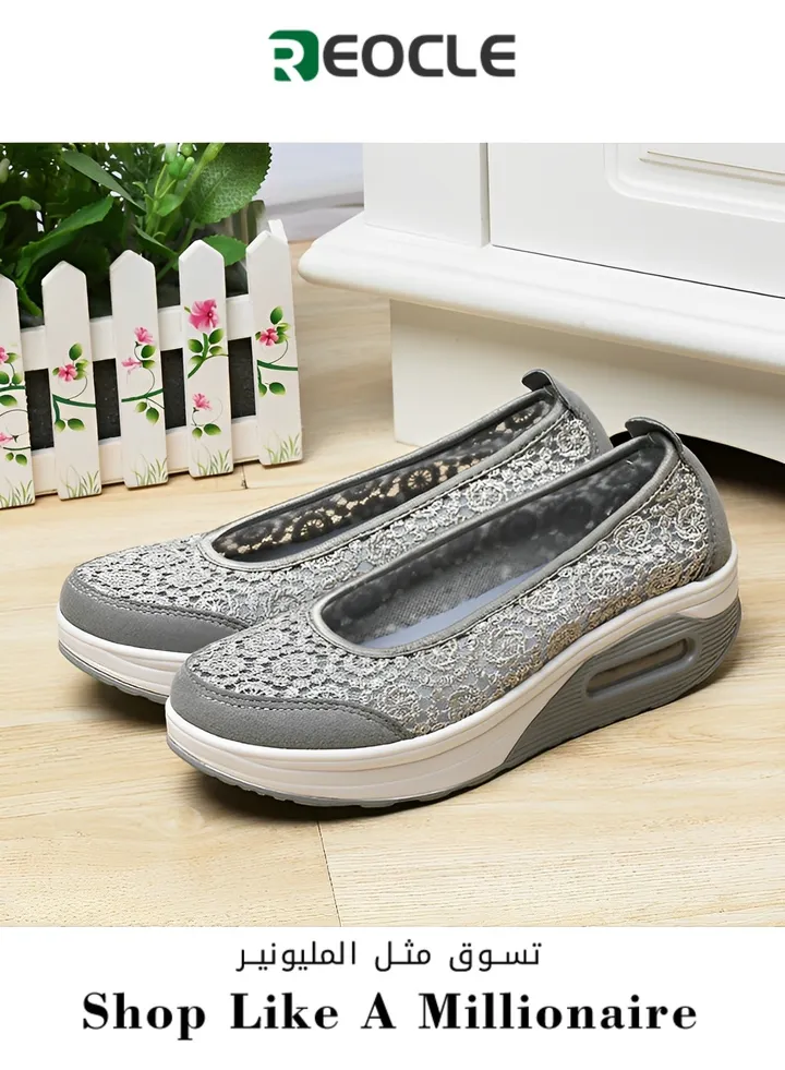 Outdoor Boat-mouth Shoes Walking Shoes Lace Air Cushion Middle-aged and Elderly Mother's Slip-on Shoes Women's Shoes