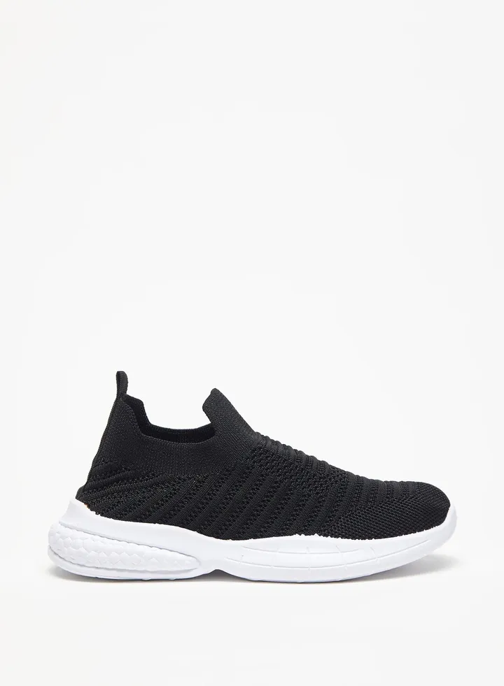 Boys Textured Slip On Trainer Shoes Black