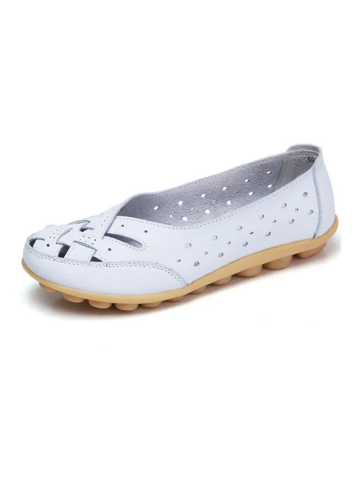 Round Toe Slip-On Comfort Shoes White