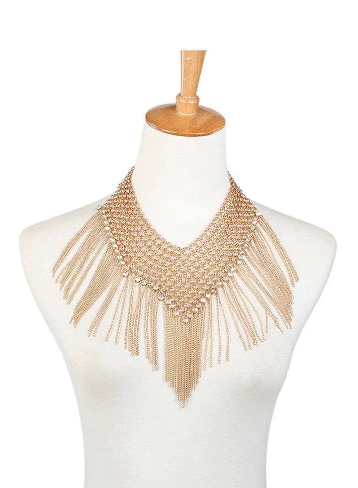 Tassel Shiny Rhinestone Bib Necklace