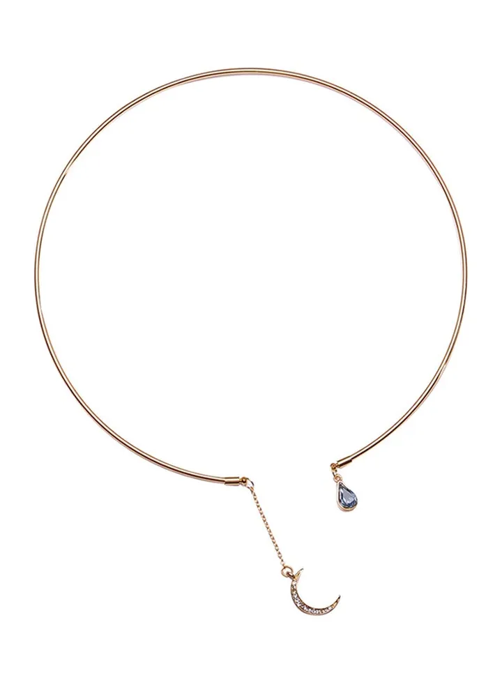 Rhinestone Moon Pendant Choker Necklace