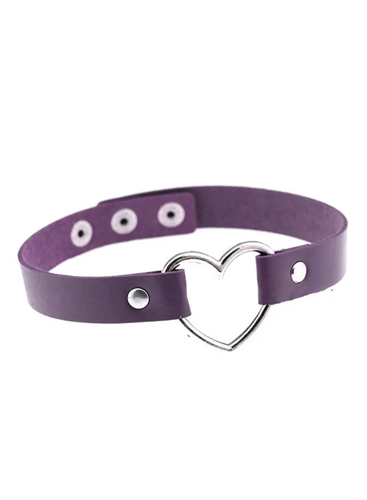 Faux Leather Heart Shape Collar Choker Necklace
