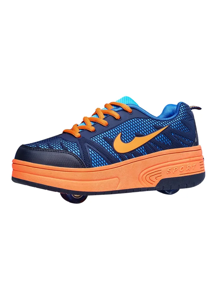 Lace Up Wheeled Trainers Blue/Orange