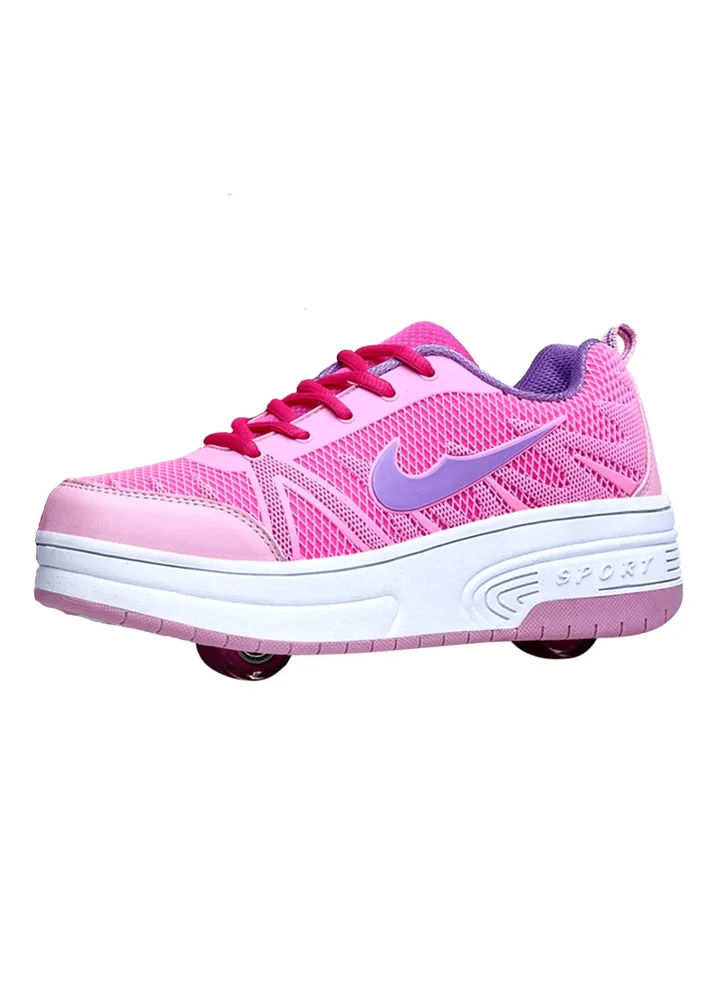 Lace Up Wheeled Trainers Pink