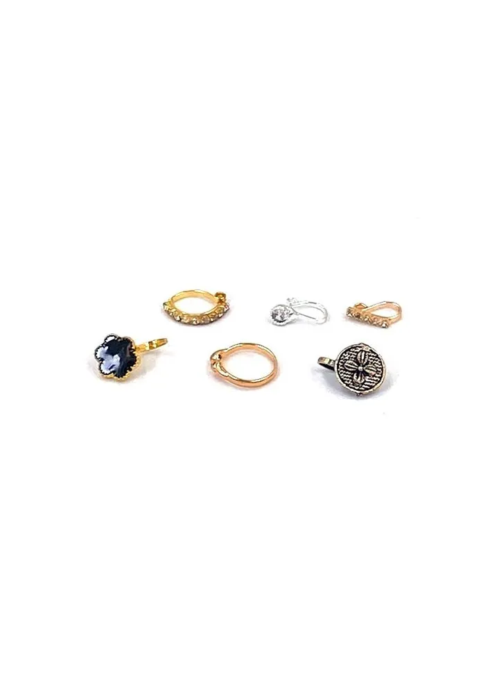 GOHONA Indian Traditional Bollywood Style Hoop Pin 6 Nose Ring for Women