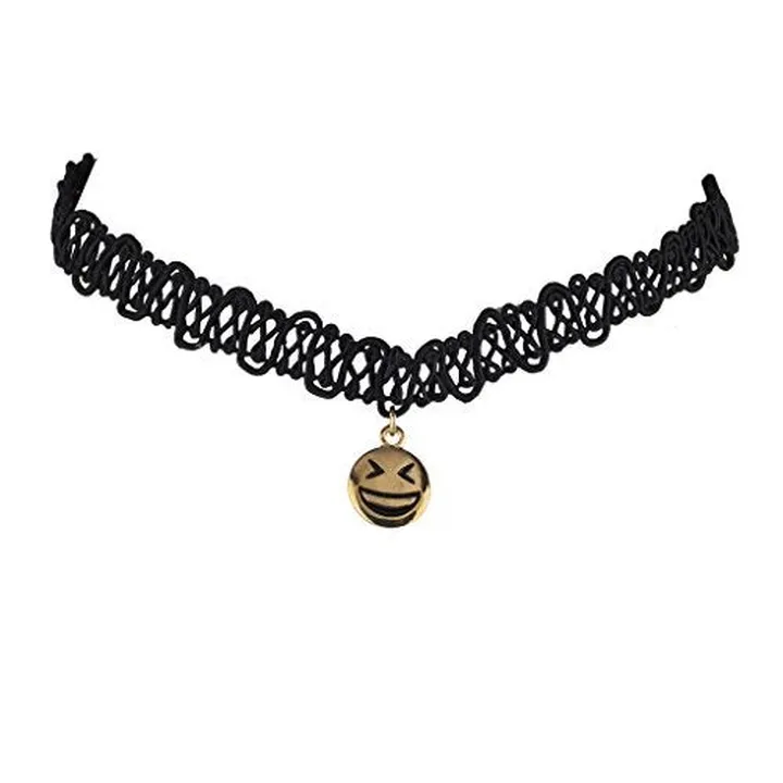 Brass Emoji Scrunch Smiley Face Choker Necklace