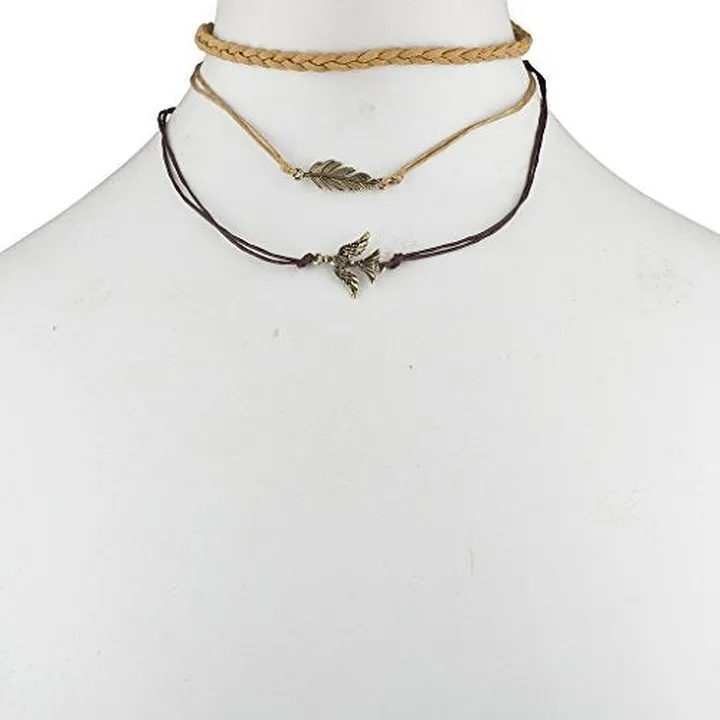Brass Leaf Charm Collar Choker Necklace
