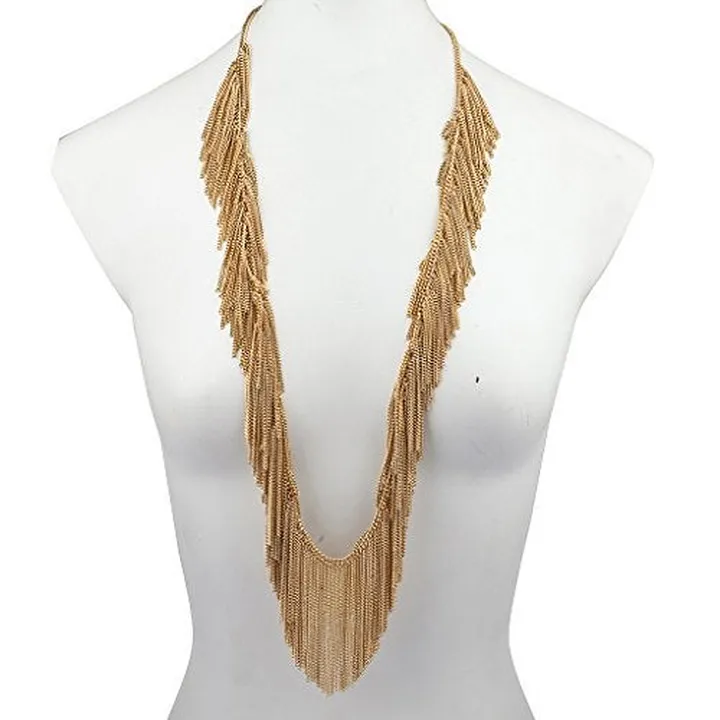 Brass Long Bib Necklace