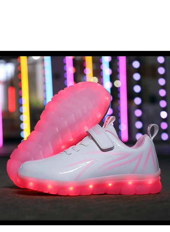 Walking Shoes LED Lights Shoes Light Up Boys And Girls Children USB Charge Pink