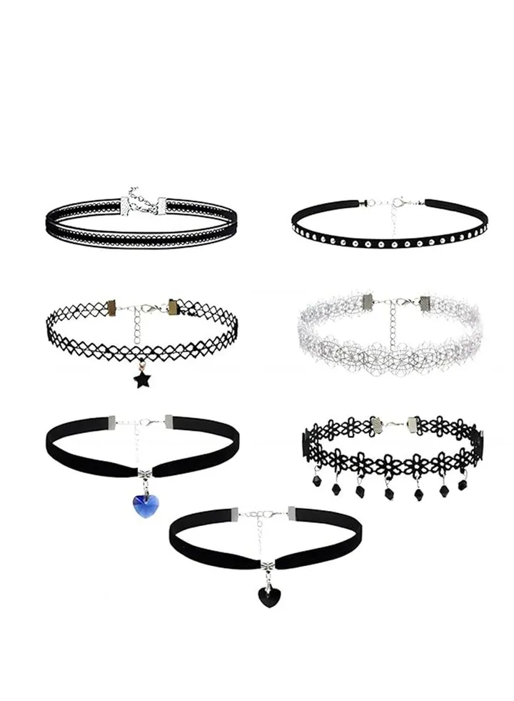 Velvet Lace Choker, Seven Different Styles Black Choker Necklaces for Women, Classic Velvet Choker Necklace Set Necklace Jewellery for Ball and Daily Outfits, 7 Pcs