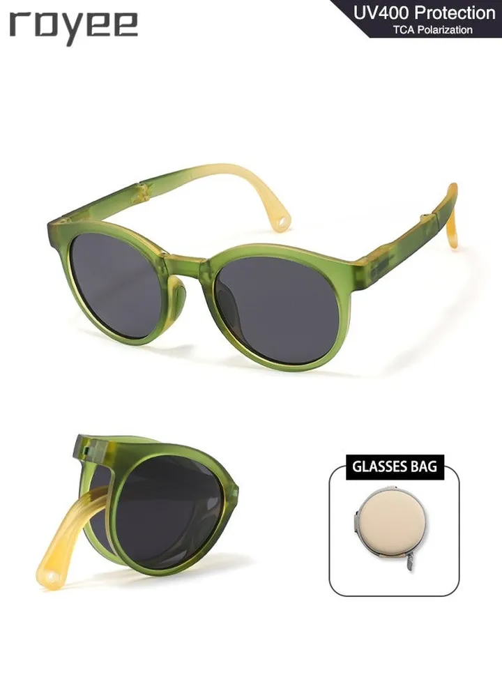 New children's foldable sunglasses, polarized foldable sunglasses, sun protection sunglasses for Age 2-4 6-8 10-12 Boys Girls boys and girls,Super light Resin Frame - Gradient Green
