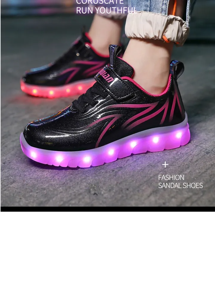 Walking Shoes LED Lights Shoes Light Up Boys And Girls Children USB Charge Red