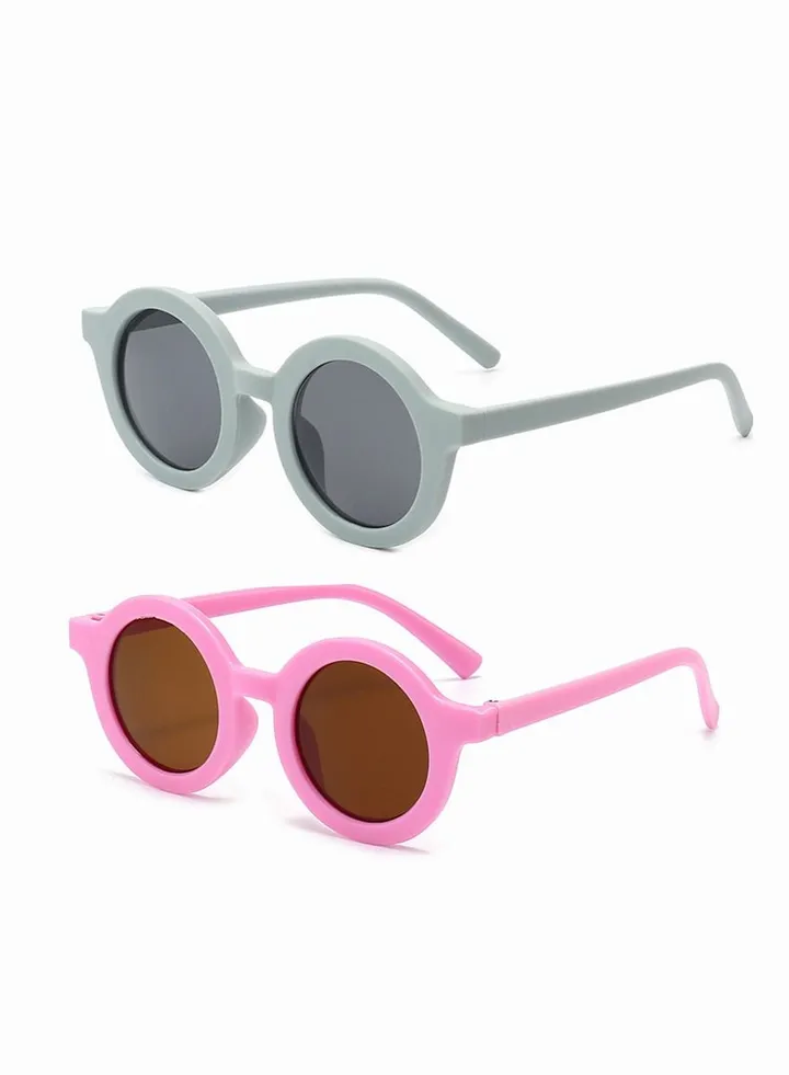 Kids Sunglasses, Retro Cute Round Sunglasses for Kids Girls Boys Sunnies UV400 Protection Sun Glasses, Flexible Frame for Girls Boys Age 2-10 Morandi Sunglasses Fashion Beach Holiday (Blue+Purple)