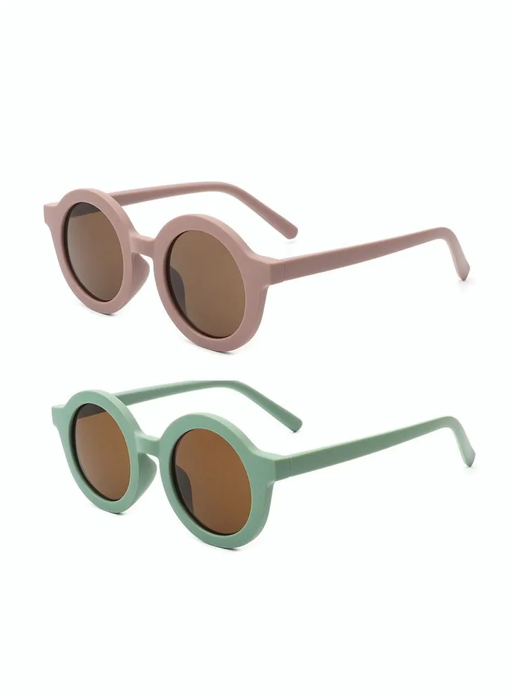 Kids Sunglasses, Retro Cute Round Sunglasses for Kids Girls Boys Sunnies UV400 Protection Sun Glasses, Flexible Frame for Girls Boys Age 2-10 Morandi Sunglasses Fashion Beach Holiday (Green+Deep Pink)