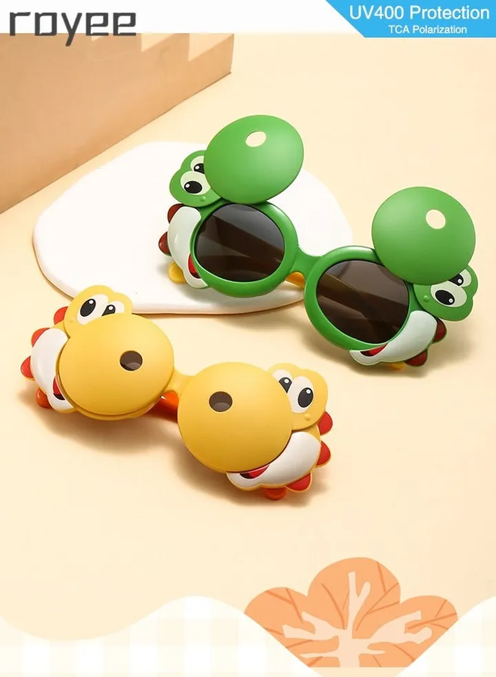 2 Pack New children's Cartoon Frog sunglasses, polarized foldable sunglasses, UV400 protection sunglasses for Age 2-4 6-8 10-12 Boys Girls,TPEE Frame - Yellow and Green