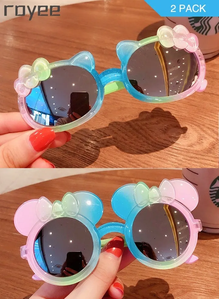 2Pack children's sunglasses, cartoon girl sunglasses, posing and styling accessories for Age 3-12 girls