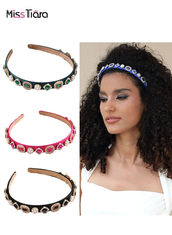 Fully Handmade Fashion Baroque Style Rhinestone Pearl Headband For Girls Ladies