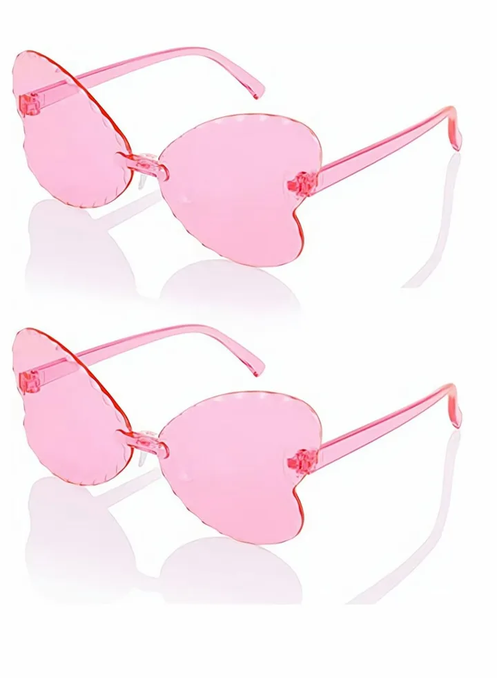Kids Sunglasses 2 Pcs Rimless Butterfly Shaped Child Sunglasses Polarized Sunglasses Neon Sunglasses UV Protection for Kids Boys Girls of 3-10 Years Old Birthday Party Beach Pool Supplies