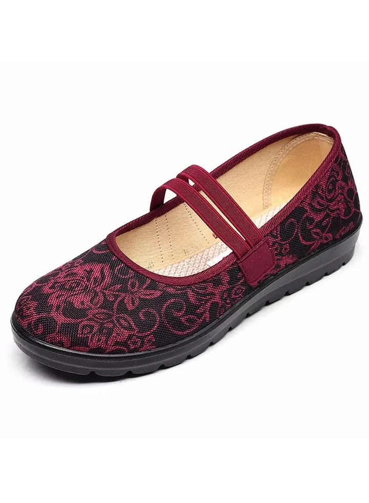 Women's Double Elastic Shallow Cut Flat Shoes Red