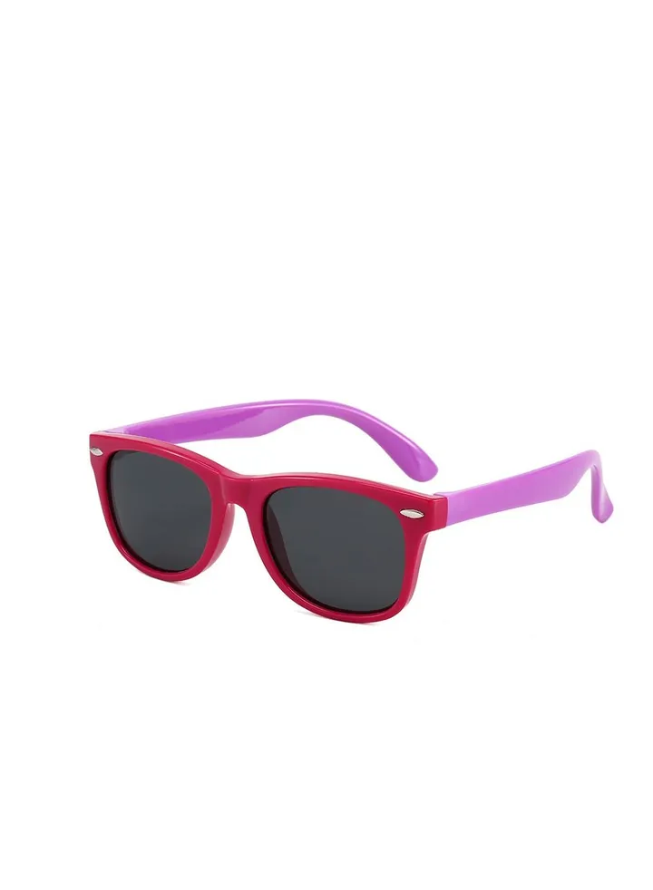 Kids Sunglasses Rubber Flexible Frame Sunglasses Toddler Eyewears Polarized Neon For Boys Girls Of 3-10 Years Old Birthday Party Beach Pool Supplies(Red Purple)