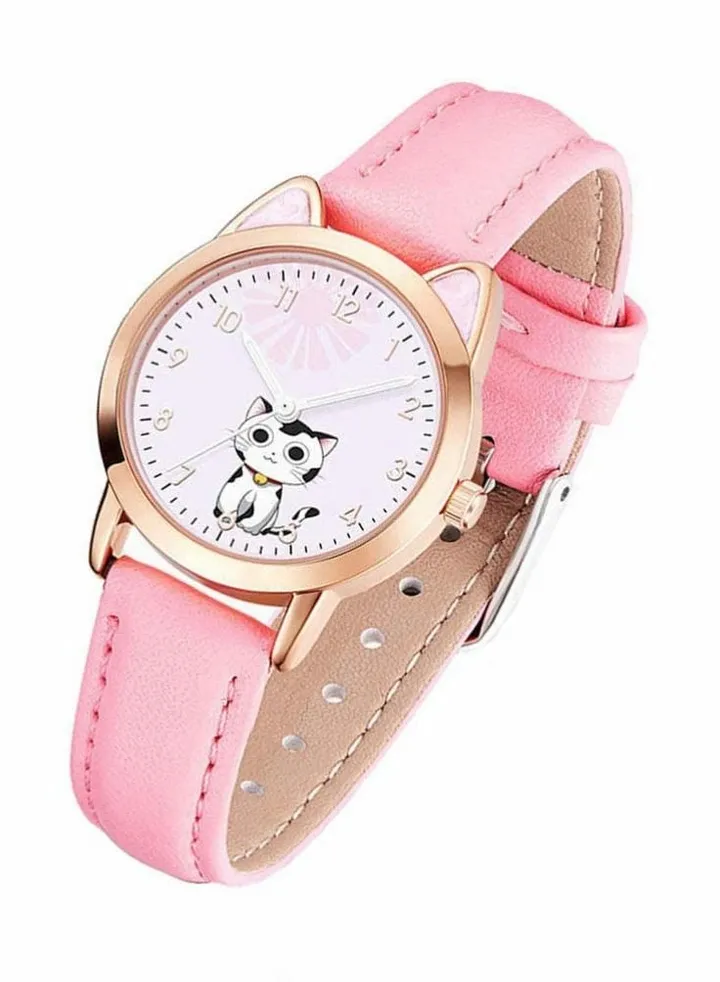 Kids Watches, Children Cartoon Watches Luminous Quartz Cute Cat Pattern Casual Leather for Ladies Fashion Women Gift