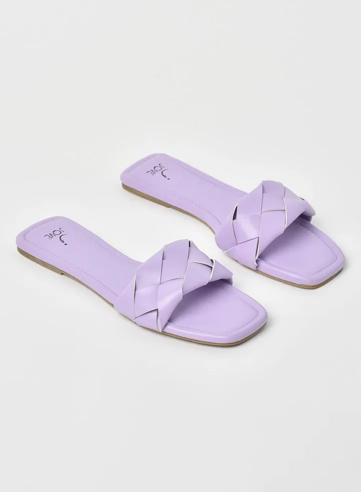 Braided Broad Strap Flat Sandals Lilac
