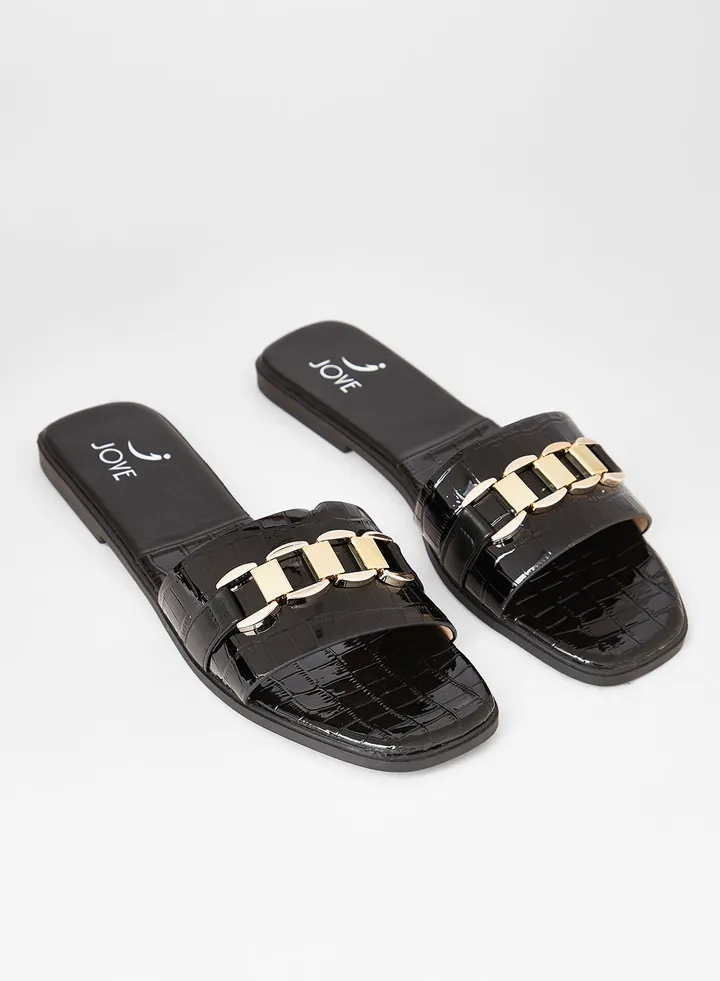 Stylish Party Wear Flat Sandals Black