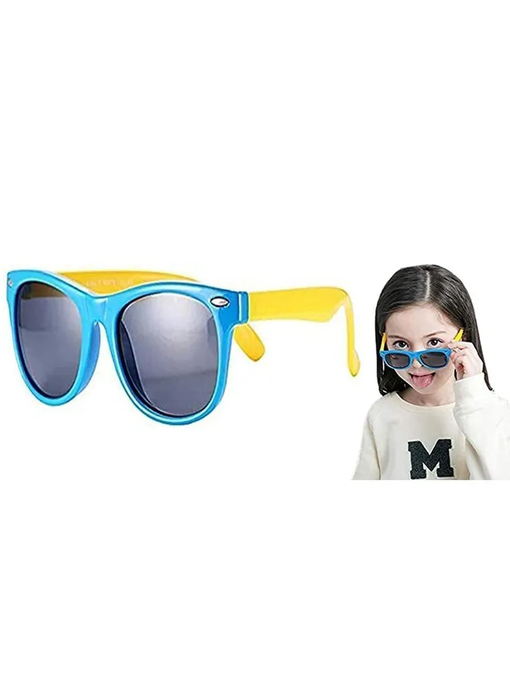 Kids Sunglasses, Rubber Flexible Frame Sunglasses Toddler Eyewears, Polarized Neon for Boys Girls of 3-10 Years Old, Birthday Party Beach Pool Supplies, Blue