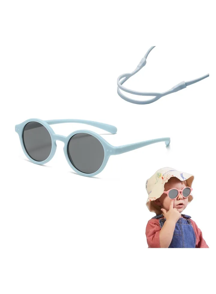 Baby Polarized Sunglasses with Strap Adjustable TPEE Flexible Frame, Infant UV400 Protection Sunglasses for Toddler Girls Boys Age 0-12 Months, Baby Glasses UV Protection (Blue)