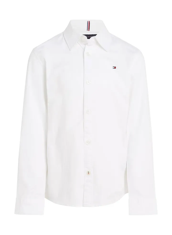 Boys' Stretch Cotton Poplin Casual Shirt, White