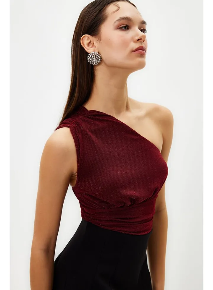 Burgundy Crop Lined Knitted Shiny Bustier TPRSS23BS00011