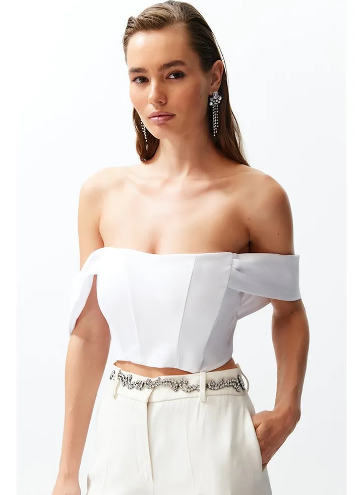 White Carmen Collar Woven Bustier