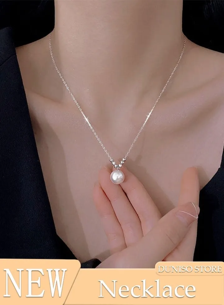 Pearl Necklace 925 Sterling Silver Choker Necklace Silver Choker Chain Pearl Pendant Necklace Simple Necklace Chain Jewelry for Women Teen Girls