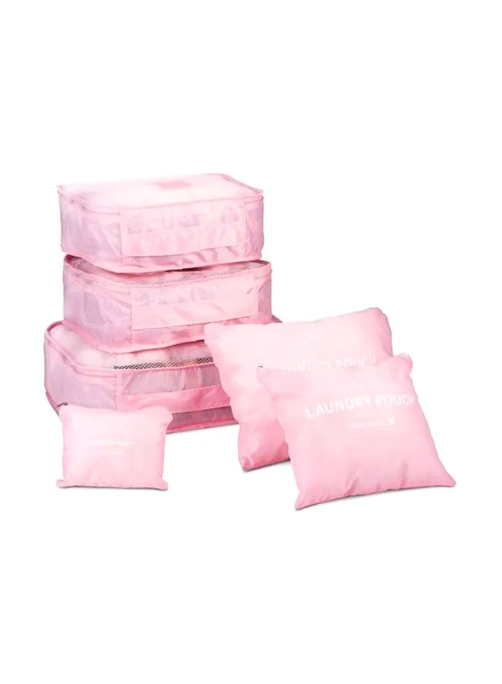 6-Piece Travel Bag With Laundry Pouch Pink