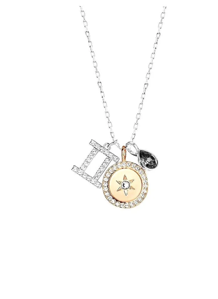 Rhodium Plated Gemini Zodiac Swarovski Studded Pendant Necklace